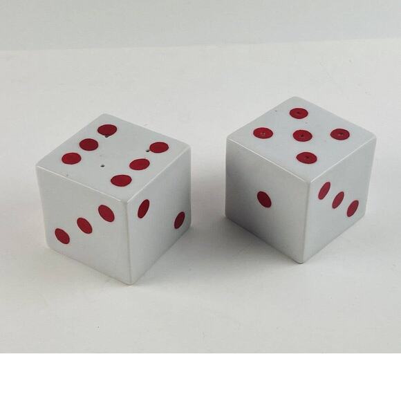 Large Dice Salt Pepper Shaker Set Made In Japan Red Dots Statement Piece Casino - Picture 10 of 10